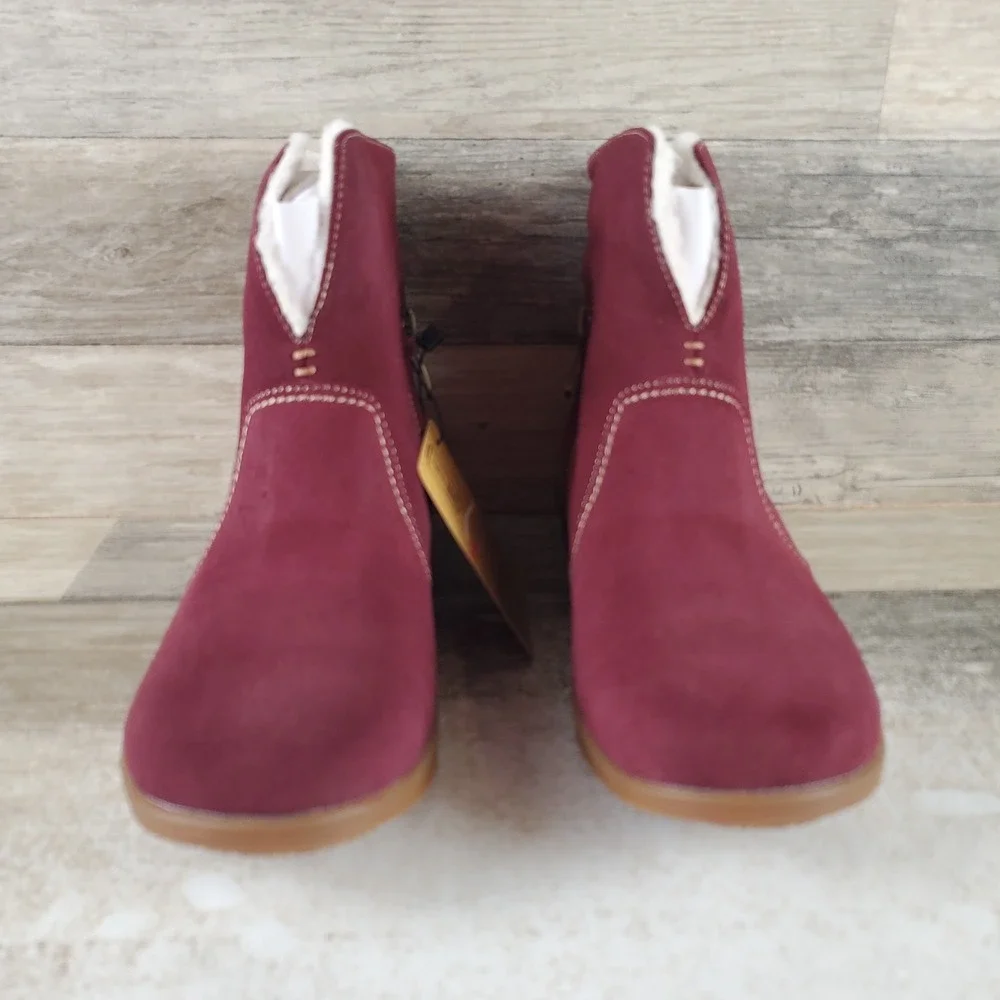 Spenco Sun Valley Womens Ankle Boots Sz 7.5 B Comfort Burgundy Suede Side Zip
